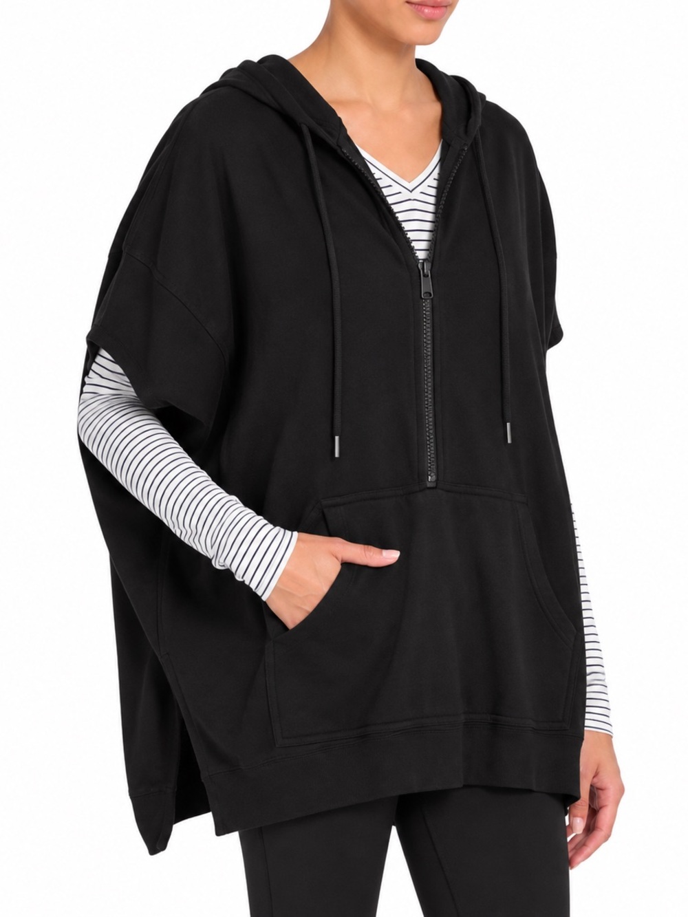 ATM Women’s Black Knit Quarter Zip Poncho Hoodie